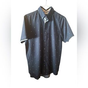 Men's Dark Navy Blue  Button-Up Shirt Sz Small with lightening bolts